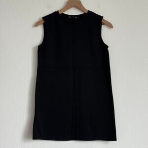 Zara Black Ribbed Knit Mini Dress Seamed Sleeveless Shift A Line Stretch Size S